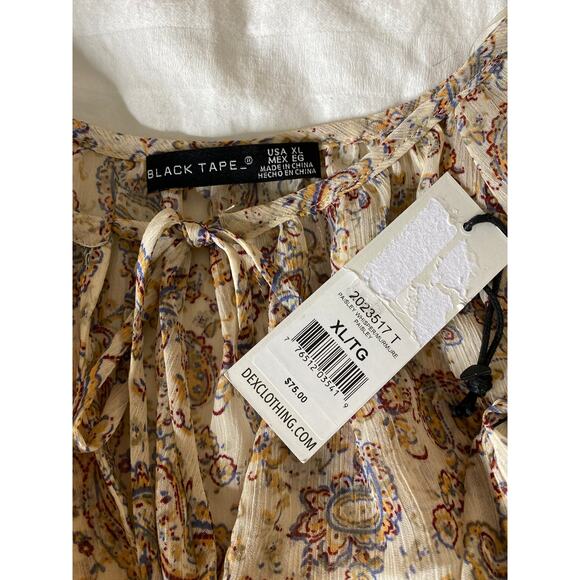 Dex Black Tape Women's Long Sleeve Tie-Front Paisley Trapeze Top - Picture 4 of 8